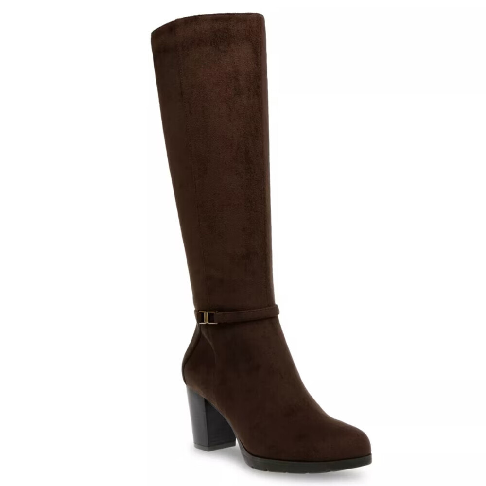 Anne Klein Reachup Boots Women's US 10 Brown Suede Faux Suede Block Heel LION646